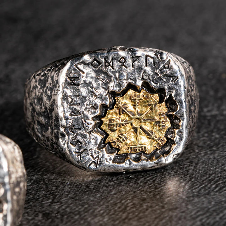 WorldNorse 925 Sterling Silver Viking Signet Magic Circle Ring