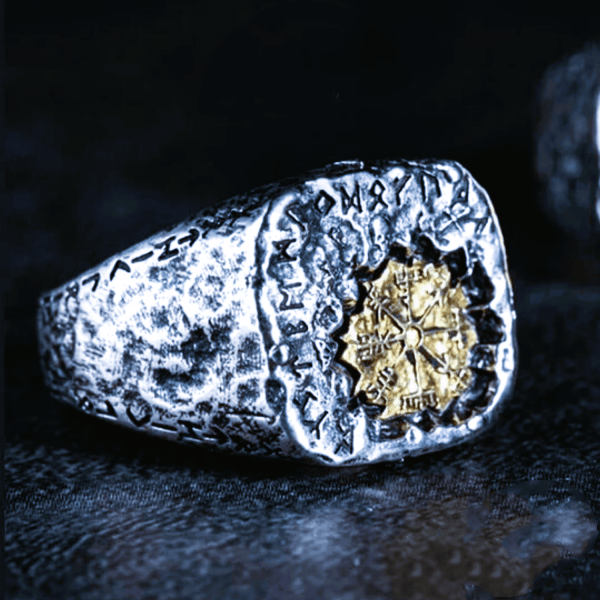 WorldNorse 925 Sterling Silver Viking Signet Magic Circle Ring