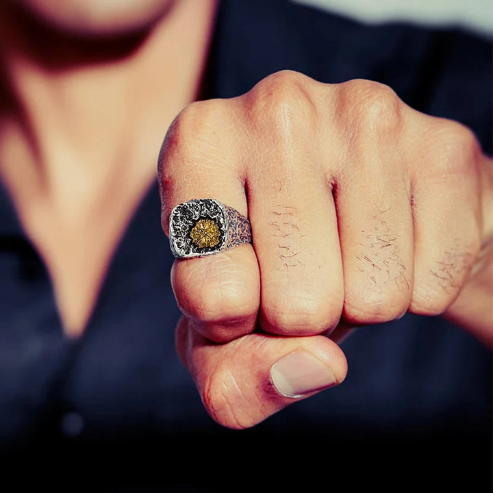 WorldNorse 925 Sterling Silver Viking Signet Magic Circle Ring