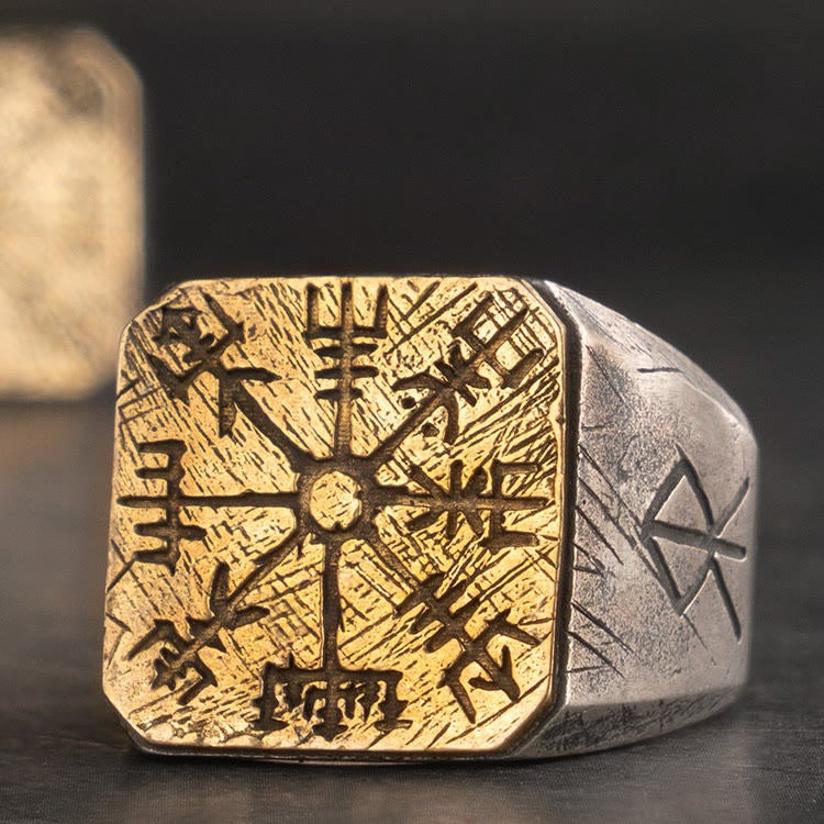 WorldNorse 925 Sterling Silver Vegvisir Viking Signet Ring