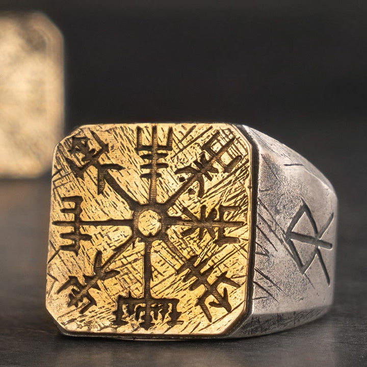 WorldNorse 925 Sterling Silver Vegvisir Viking Signet Ring