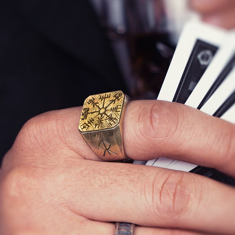 WorldNorse 925 Sterling Silver Vegvisir Viking Signet Ring