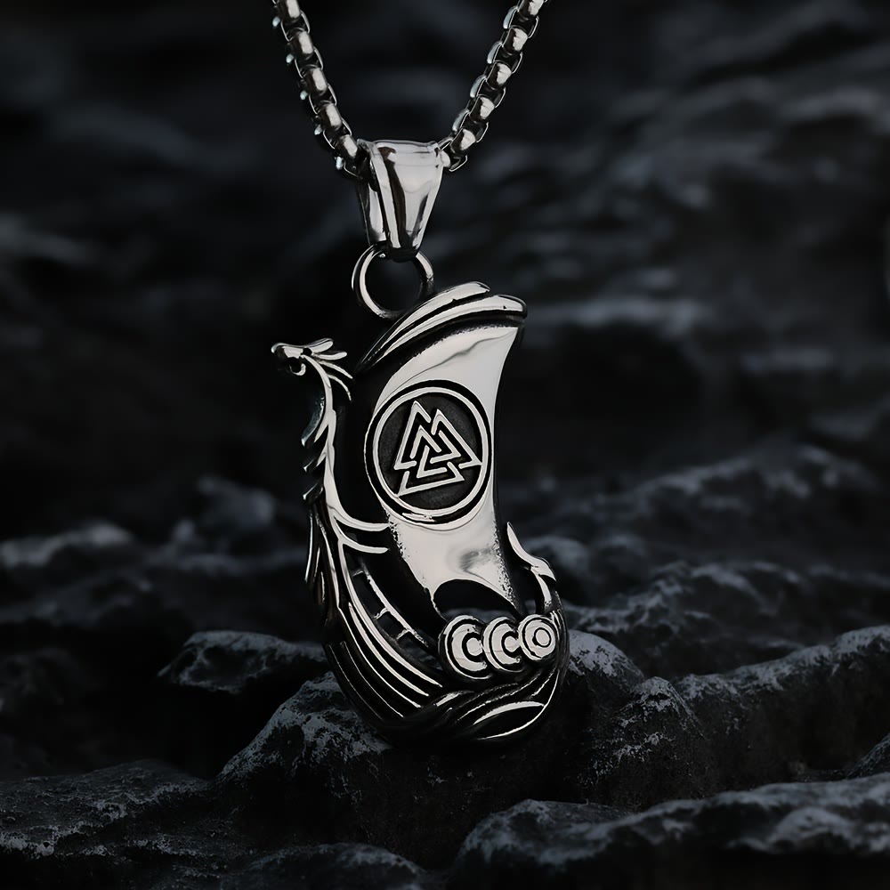 WorldNorse Viking Pirate Ship Valknut Necklace