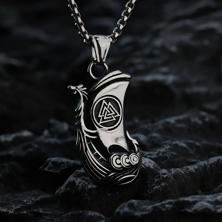 WorldNorse Viking Pirate Ship Valknut Necklace