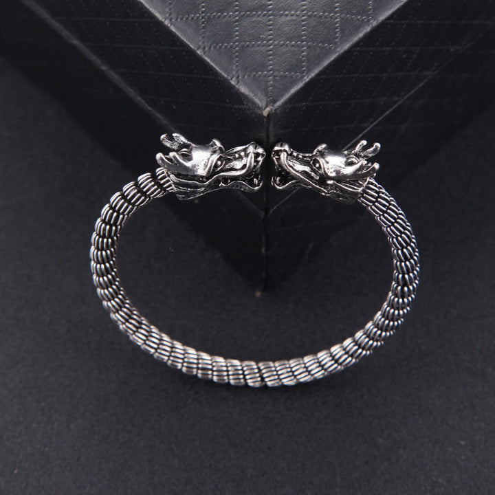 WorldNorse Domineering Double Dragon Head Open Bracelet