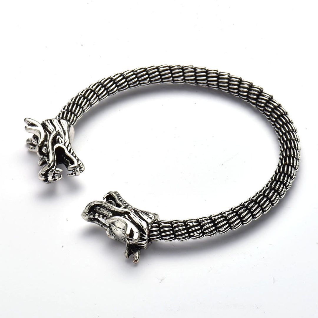 WorldNorse Domineering Double Dragon Head Open Bracelet
