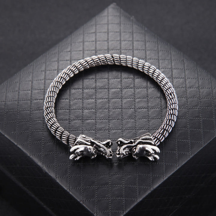 WorldNorse Domineering Double Dragon Head Open Bracelet