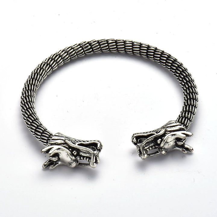 WorldNorse Domineering Double Dragon Head Open Bracelet