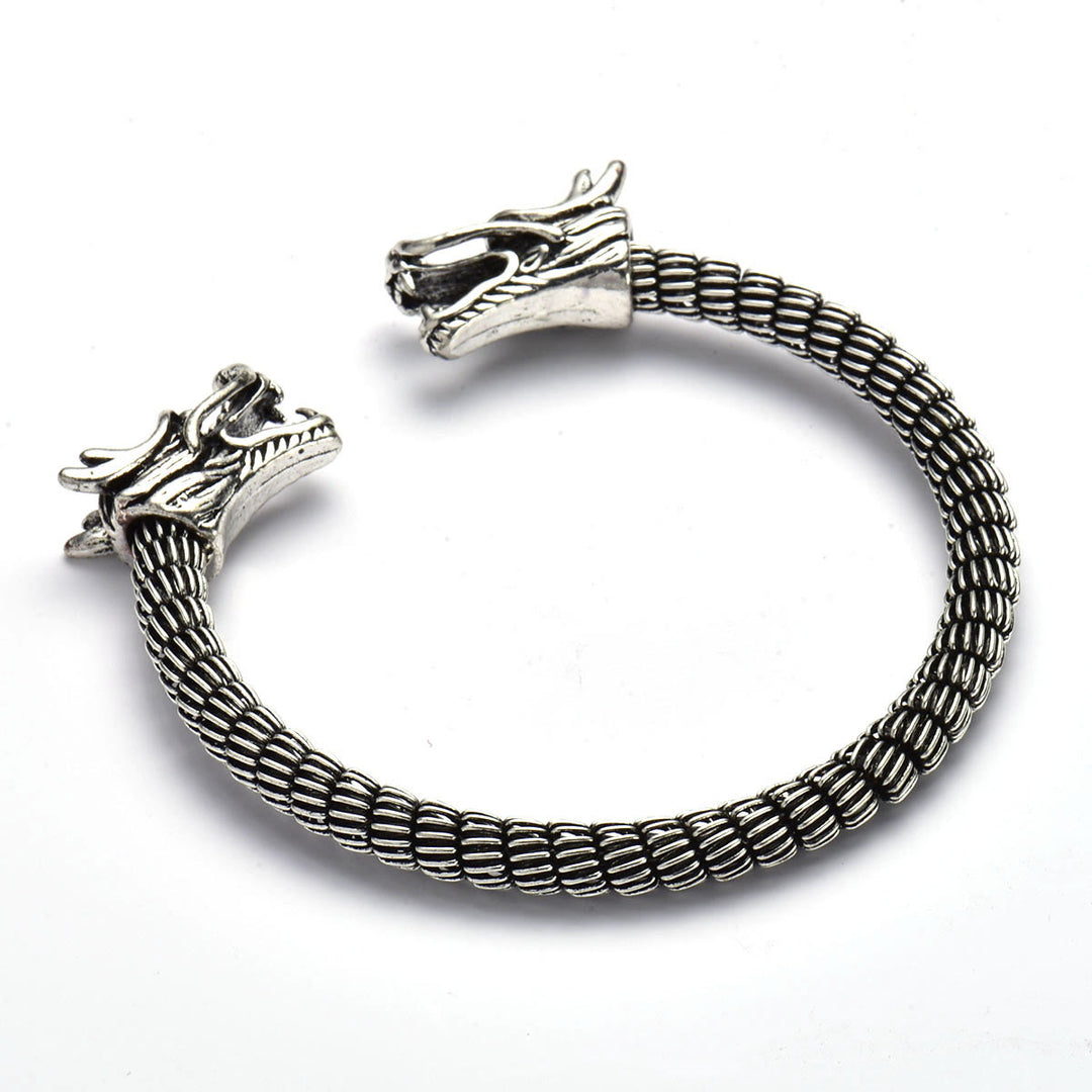 WorldNorse Domineering Double Dragon Head Open Bracelet
