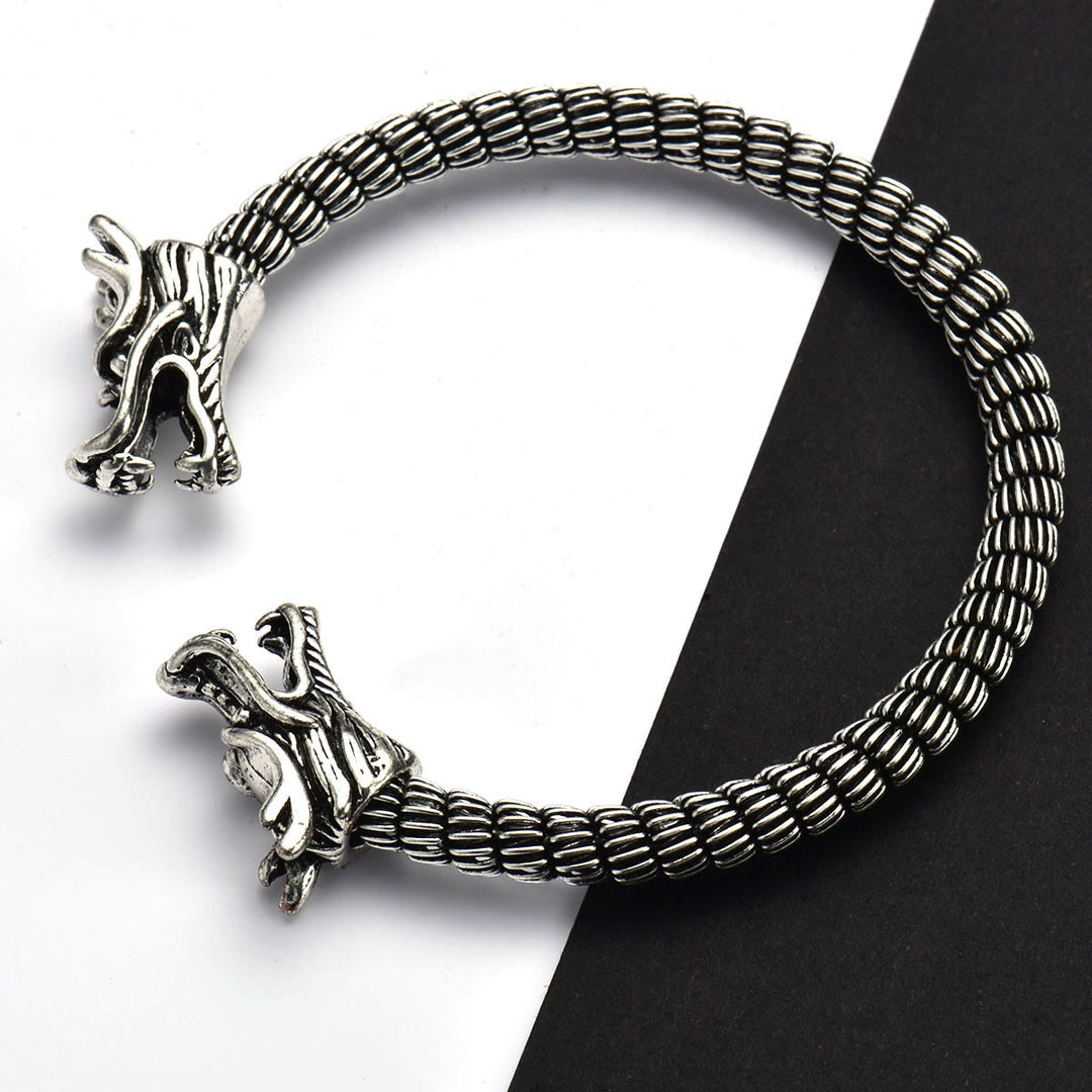 WorldNorse Domineering Double Dragon Head Open Bracelet