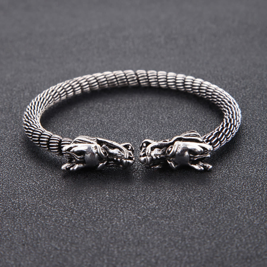WorldNorse Domineering Double Dragon Head Open Bracelet