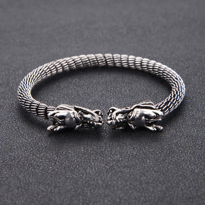 WorldNorse Domineering Double Dragon Head Open Bracelet
