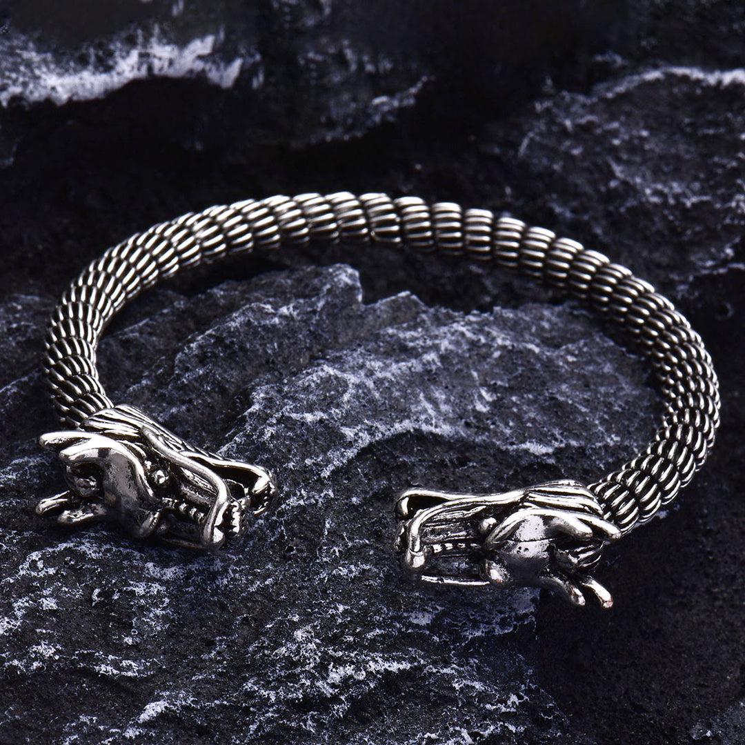 WorldNorse Domineering Double Dragon Head Open Bracelet