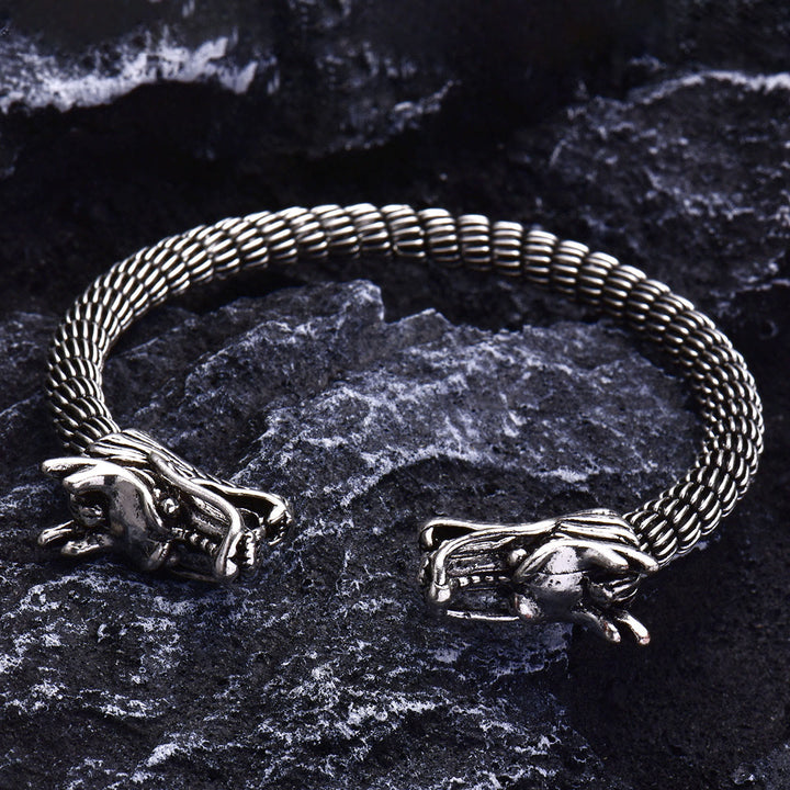 WorldNorse Domineering Double Dragon Head Open Bracelet