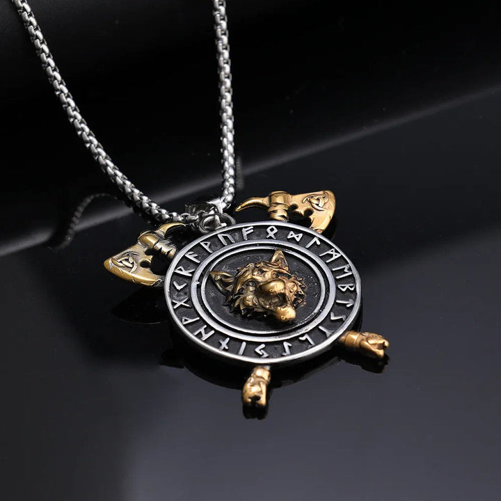 WorldNorse Triple Horn of Odin Axe Necklace