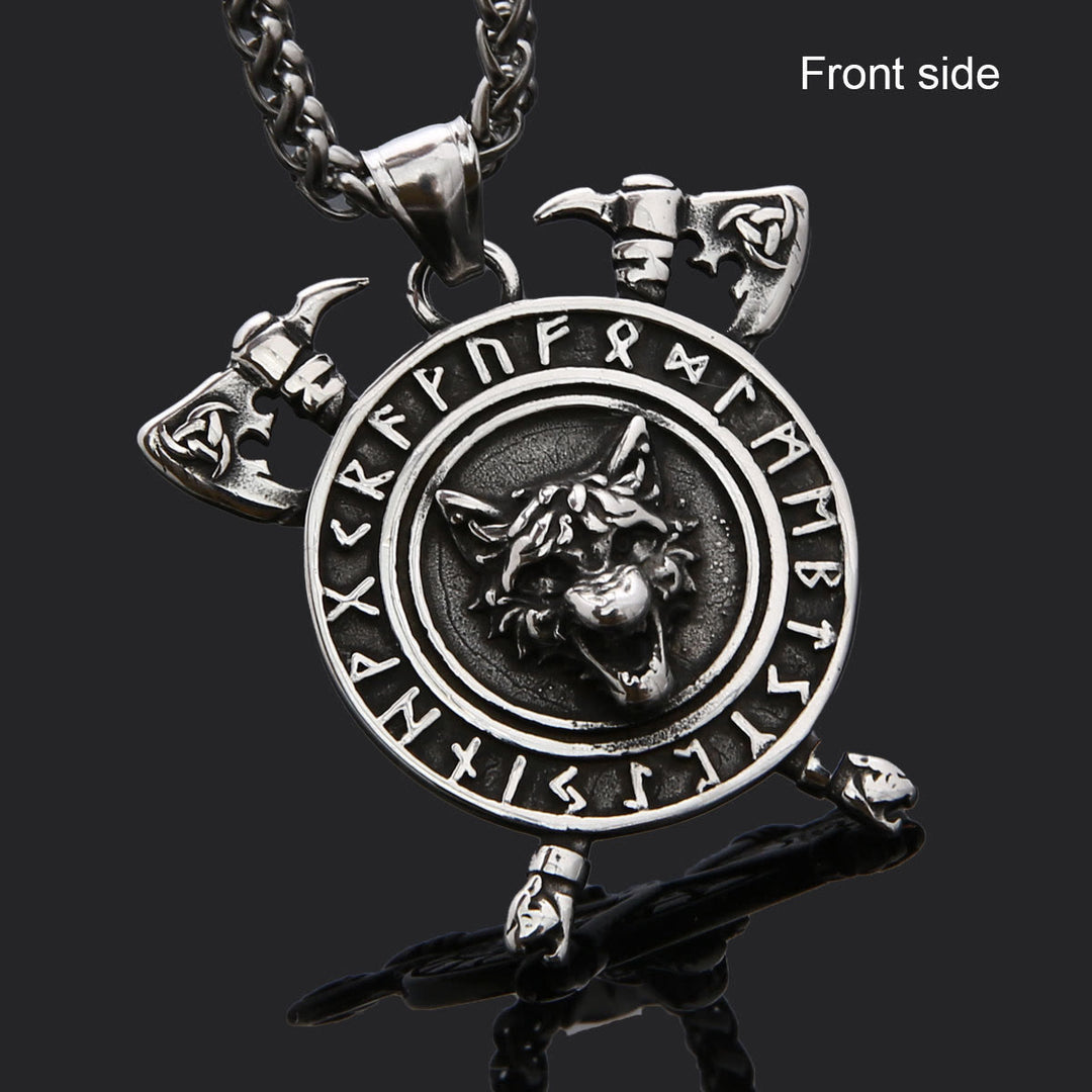 WorldNorse Triple Horn of Odin Axe Necklace