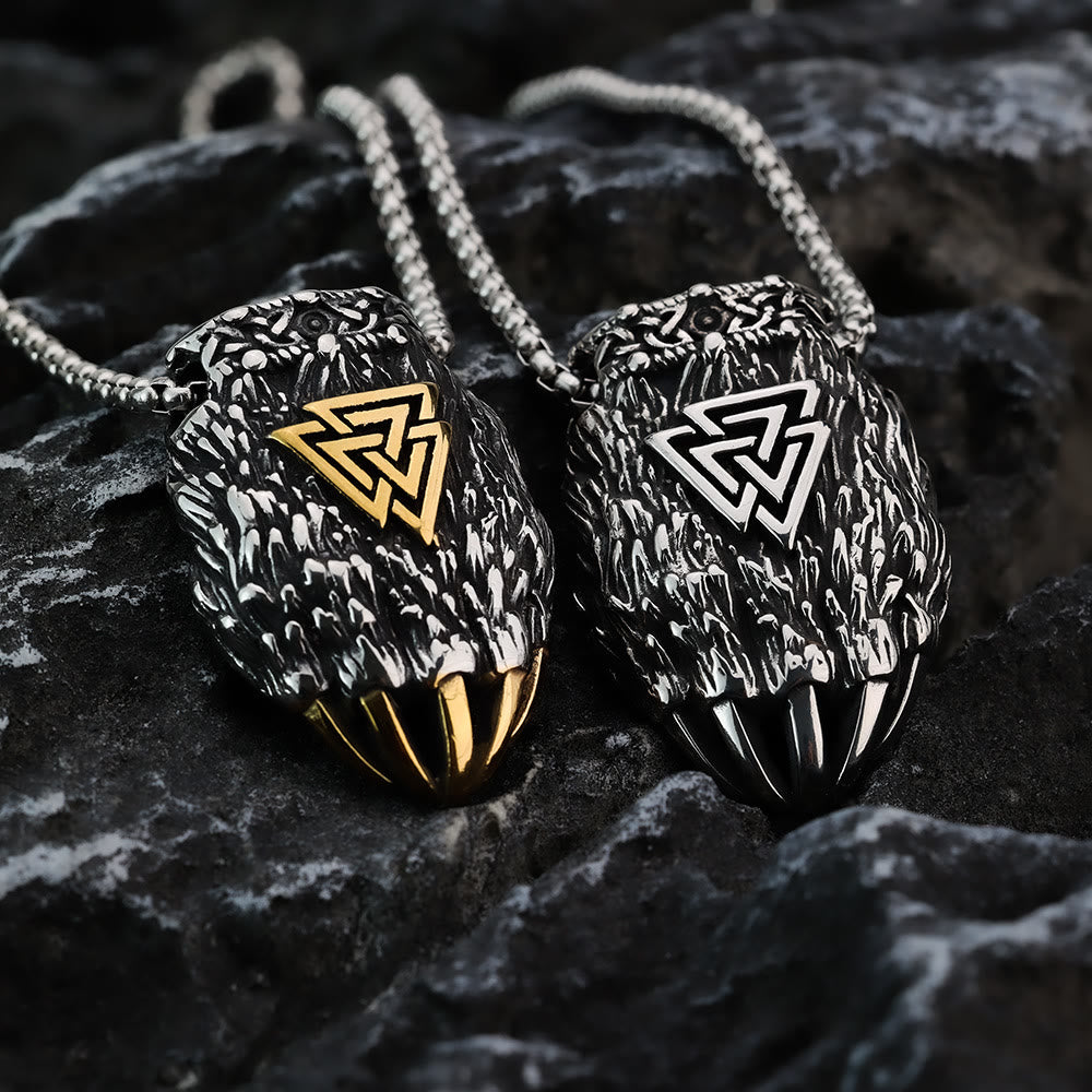 WorldNorse Viking Bear Paw Valknut Necklace