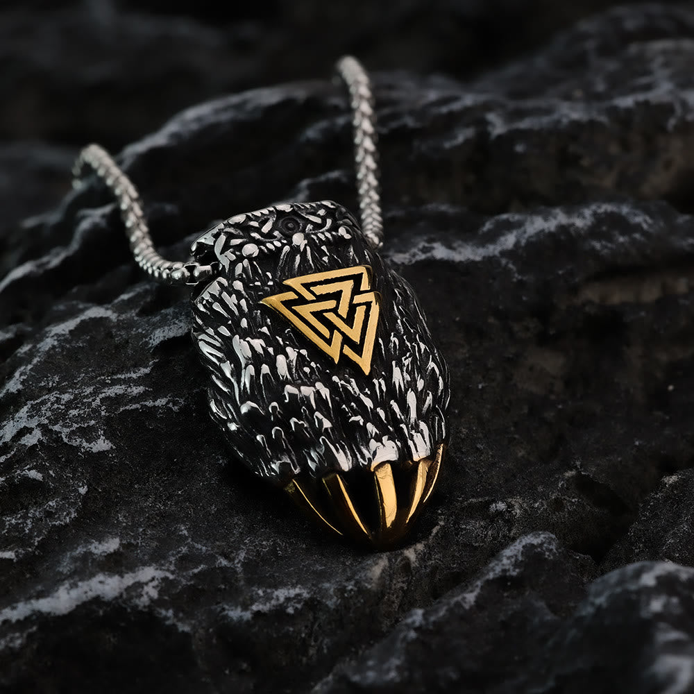 WorldNorse Viking Bear Paw Valknut Necklace