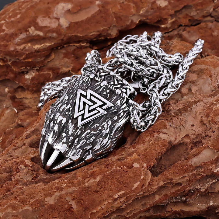 WorldNorse Viking Bear Paw Valknut Necklace