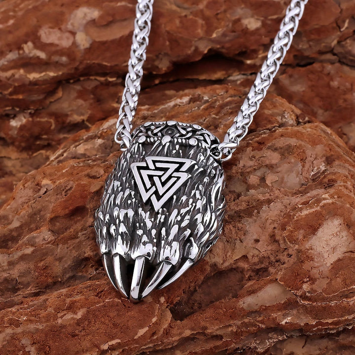 WorldNorse Viking Bear Paw Valknut Necklace