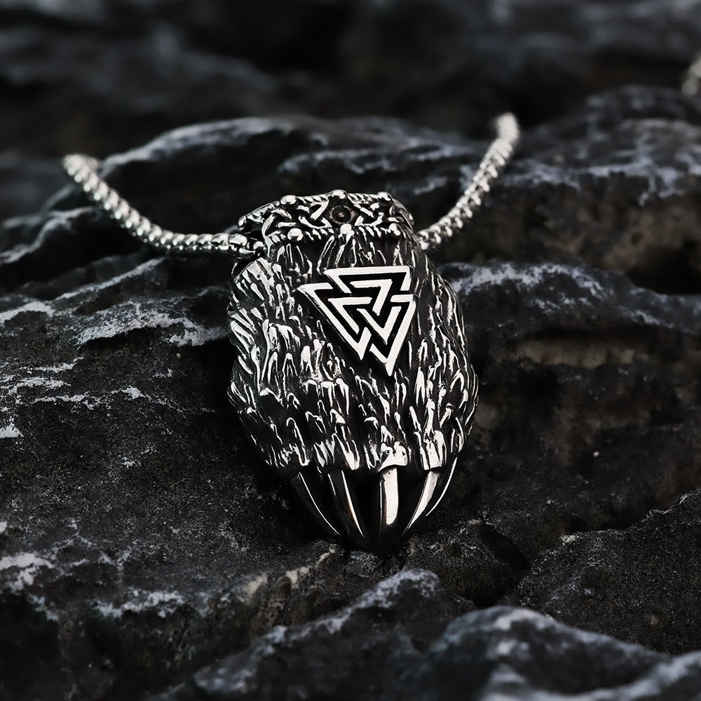 WorldNorse Viking Bear Paw Valknut Necklace