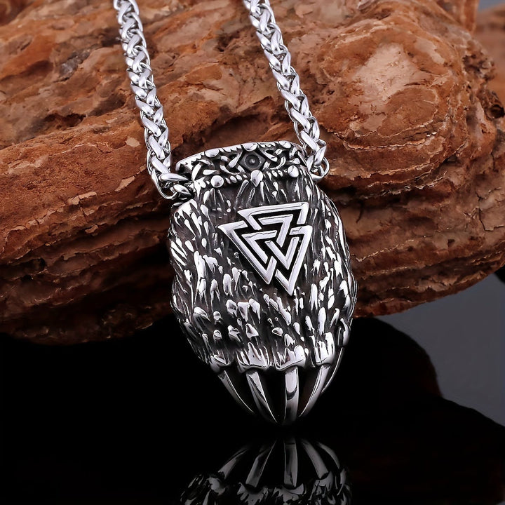 WorldNorse Viking Bear Paw Valknut Necklace