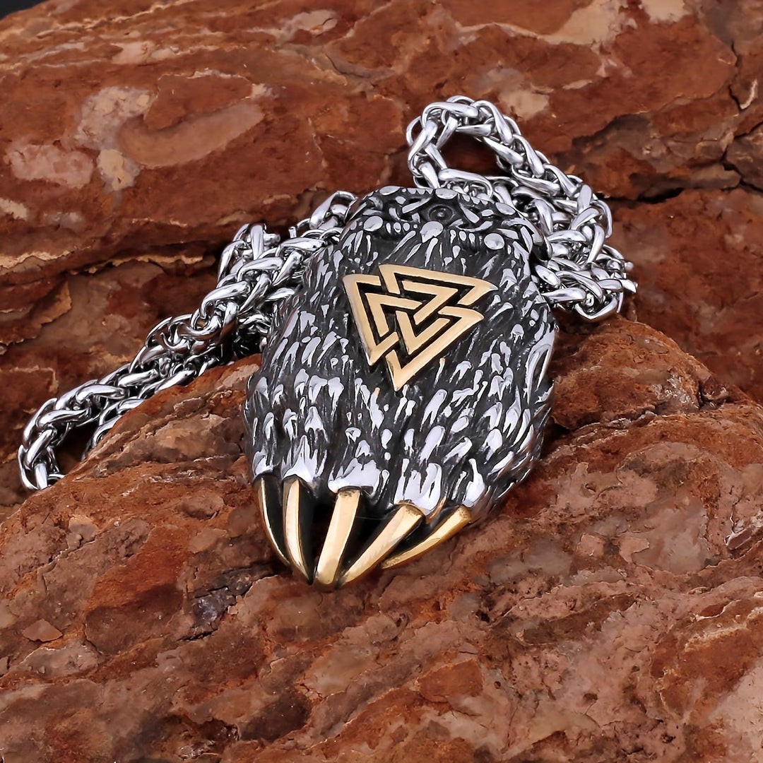 WorldNorse Viking Bear Paw Valknut Necklace