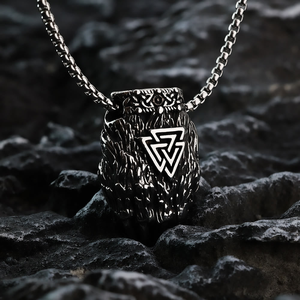 WorldNorse Viking Bear Paw Valknut Necklace
