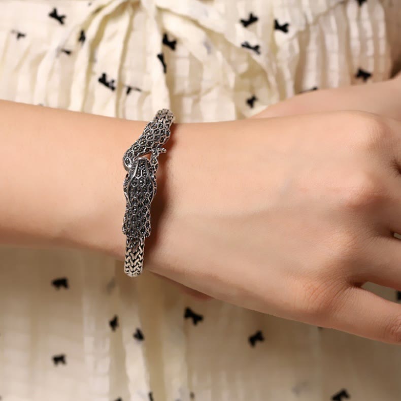 WorldNorse 925 Sterling Silver Marseille Stone Snake Bracelet