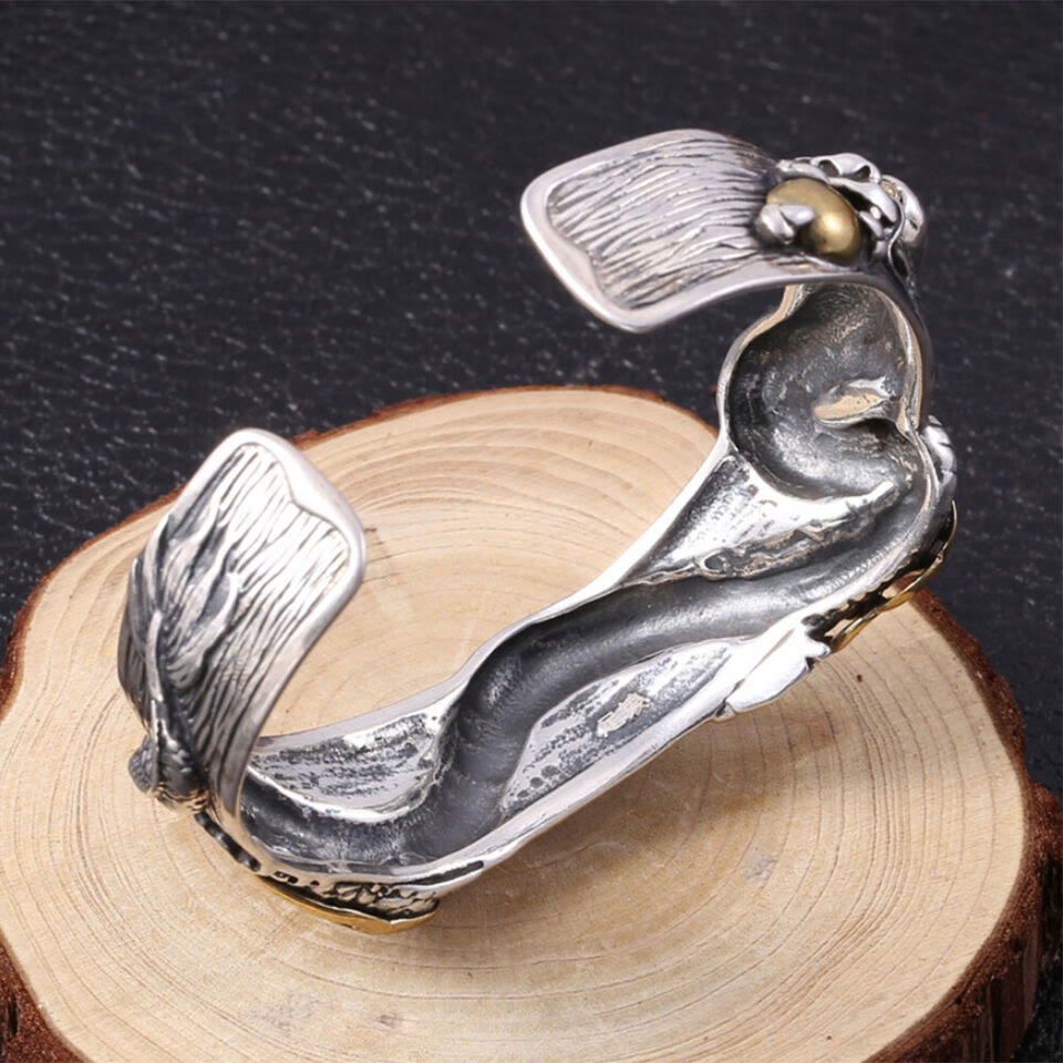 WorldNorse 925 Sterling Silver Dragon Open Bangle Bracelet