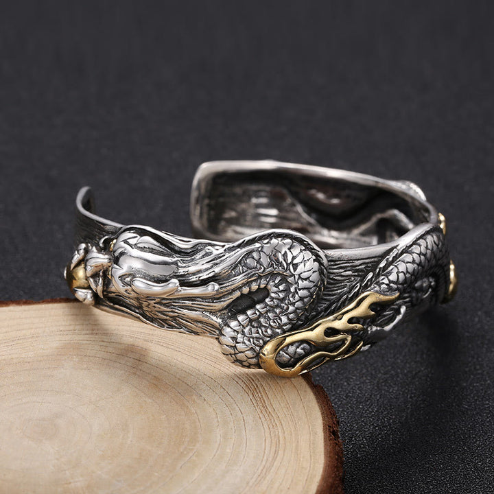 WorldNorse 925 Sterling Silver Dragon Open Bangle Bracelet