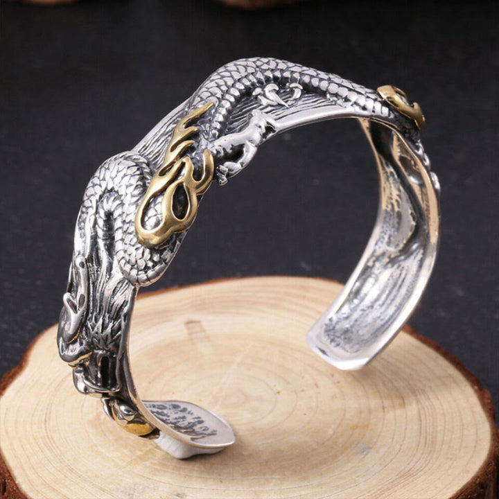 WorldNorse 925 Sterling Silver Dragon Open Bangle Bracelet