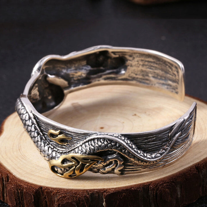 WorldNorse 925 Sterling Silver Dragon Open Bangle Bracelet