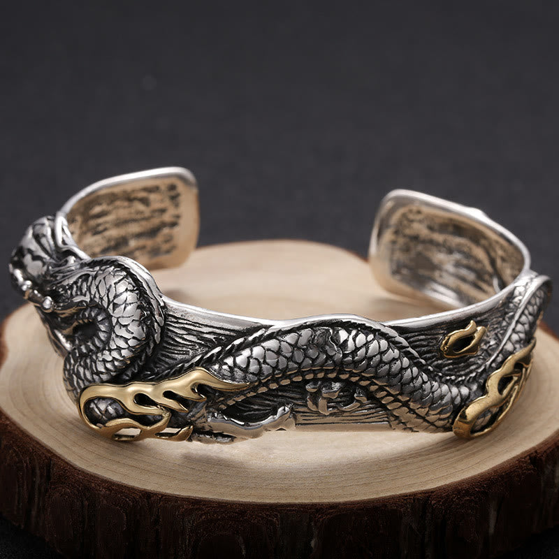 WorldNorse 925 Sterling Silver Dragon Open Bangle Bracelet
