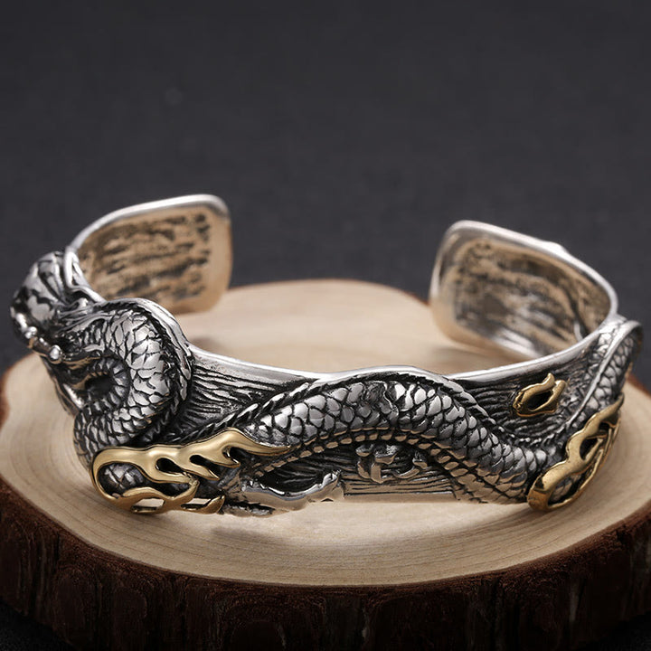 WorldNorse 925 Sterling Silver Dragon Open Bangle Bracelet