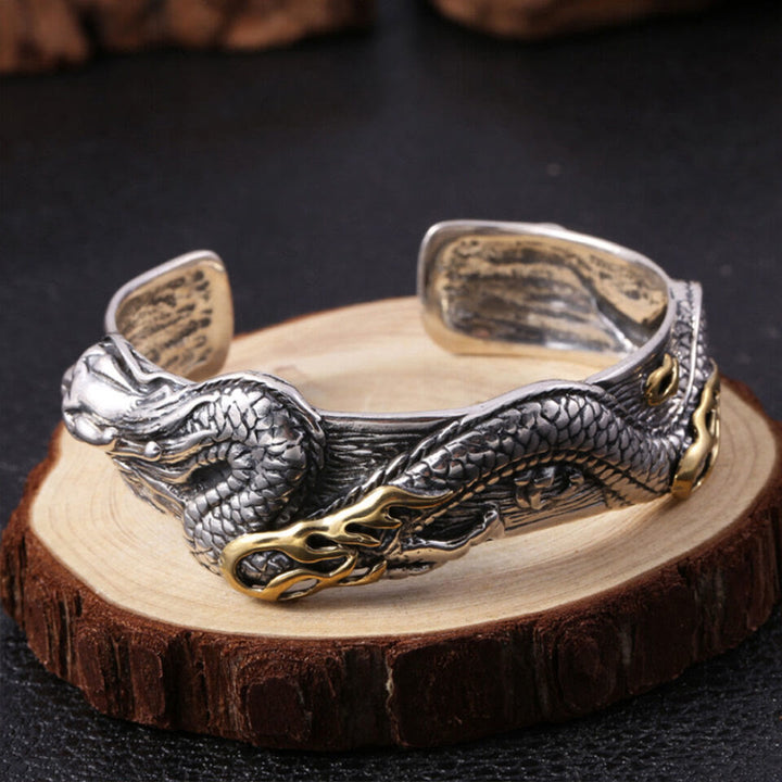 WorldNorse 925 Sterling Silver Dragon Open Bangle Bracelet