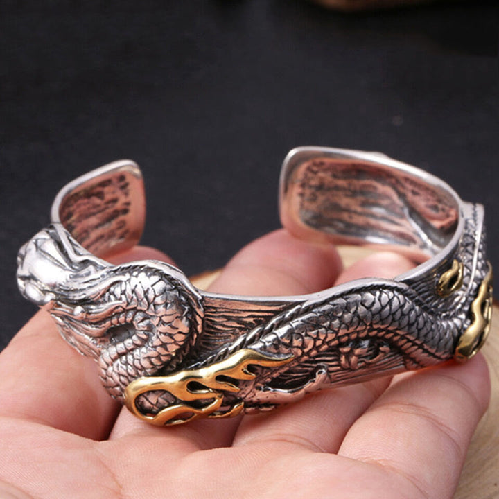 WorldNorse 925 Sterling Silver Dragon Open Bangle Bracelet