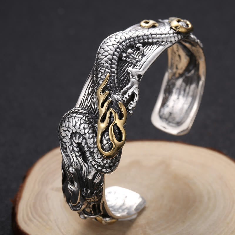 WorldNorse 925 Sterling Silver Dragon Open Bangle Bracelet