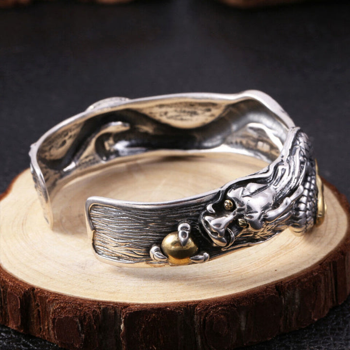WorldNorse 925 Sterling Silver Dragon Open Bangle Bracelet