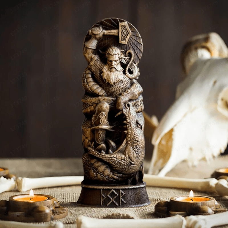 WorldNorse God Thor Statue In Battle With Jormungand Sculpture - Thor - image 0