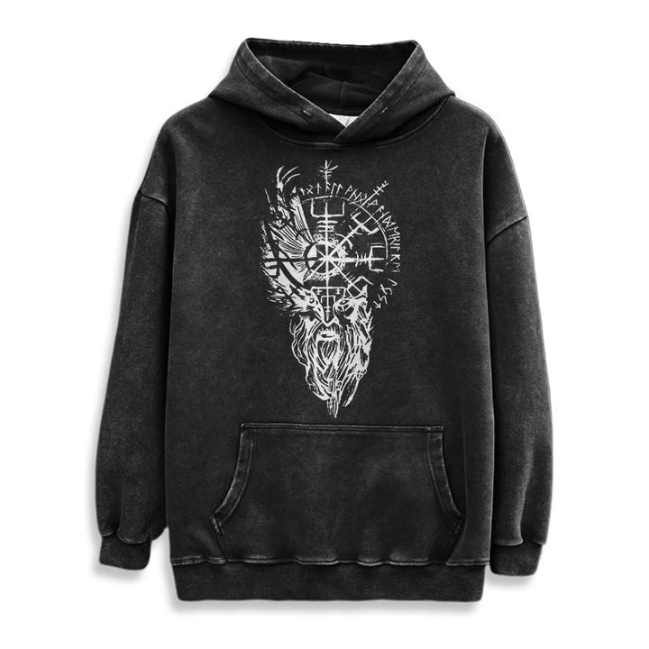 WorldNorse Viking Old Man Vegvisir Washed Hoodie - image 3