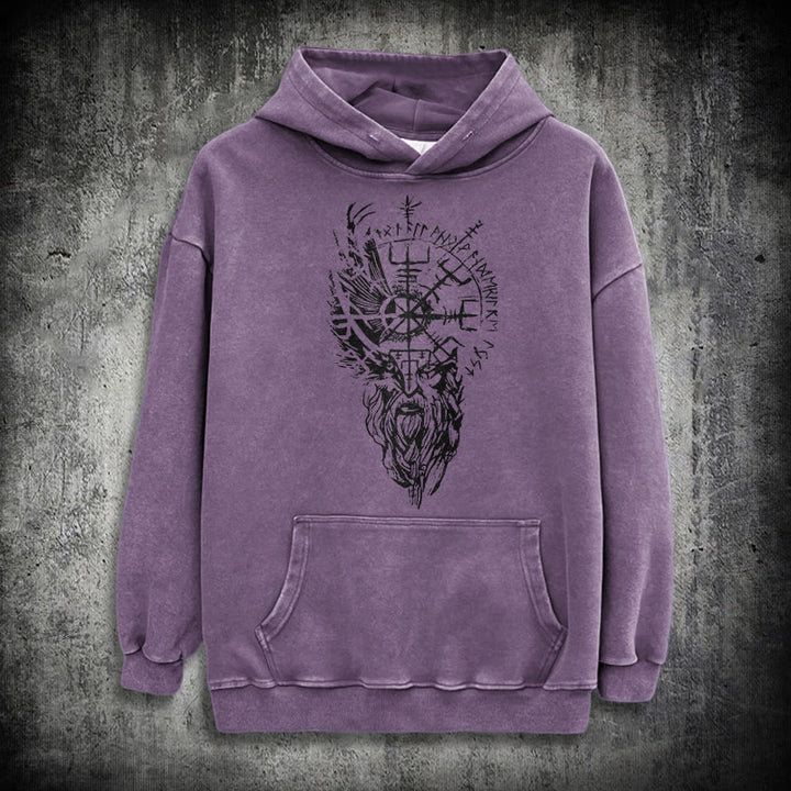 WorldNorse Viking Old Man Vegvisir Washed Hoodie - Purple - 3XL - image 34