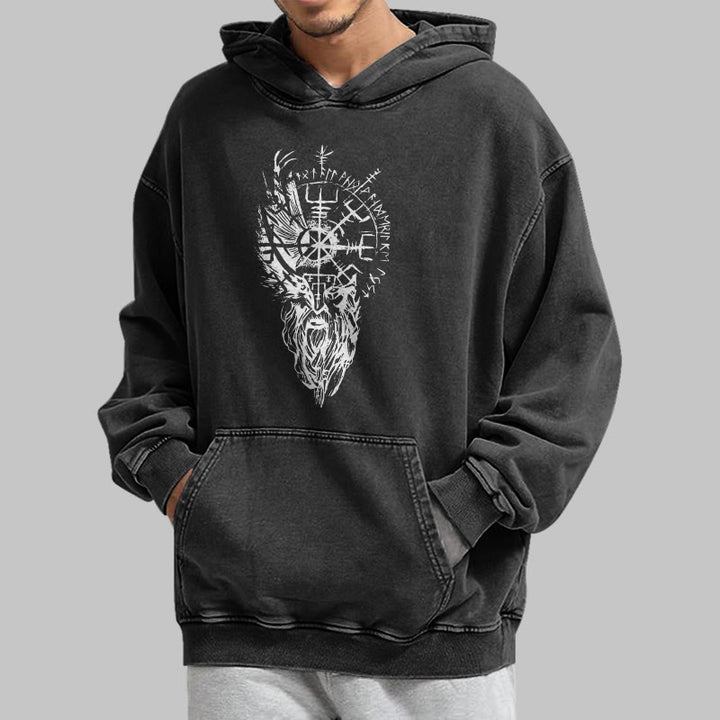 WorldNorse Viking Old Man Vegvisir Washed Hoodie - image 5