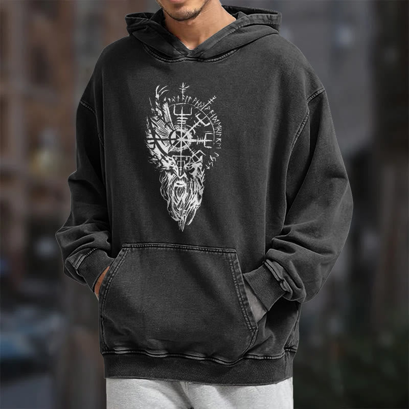 WorldNorse Viking Old Man Vegvisir Washed Hoodie - image 8