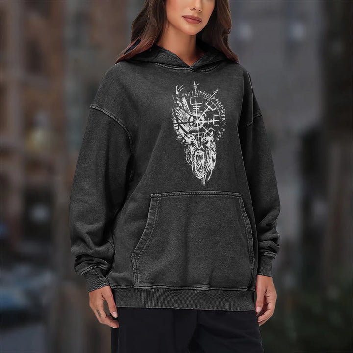 WorldNorse Viking Old Man Vegvisir Washed Hoodie - image 12