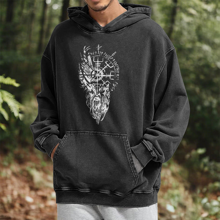 WorldNorse Viking Old Man Vegvisir Washed Hoodie - image 7