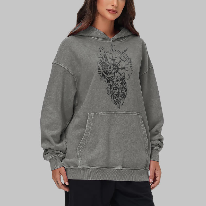 WorldNorse Viking Old Man Vegvisir Washed Hoodie - image 18