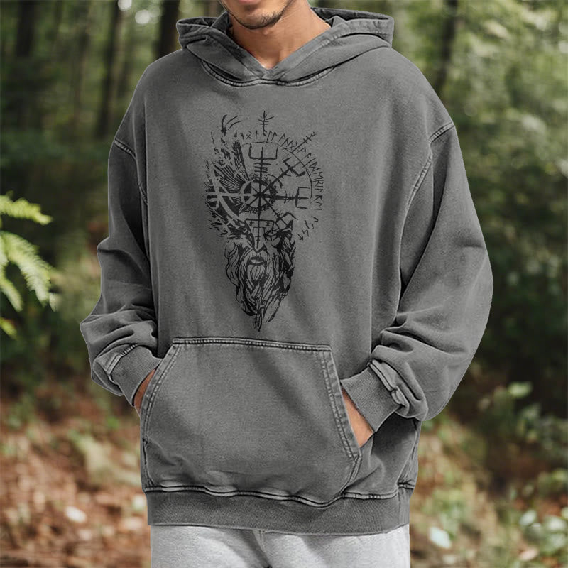 WorldNorse Viking Old Man Vegvisir Washed Hoodie - image 17