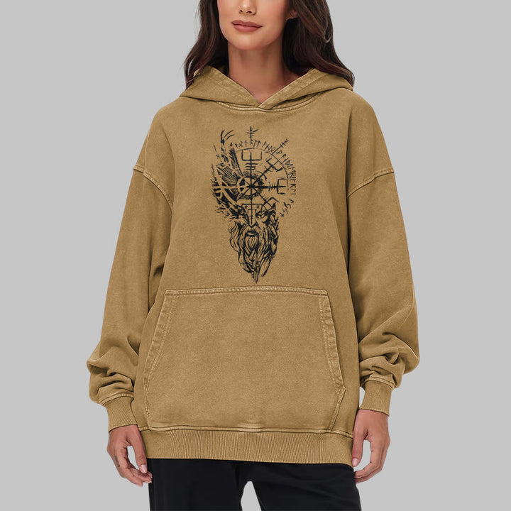 WorldNorse Viking Old Man Vegvisir Washed Hoodie - image 32