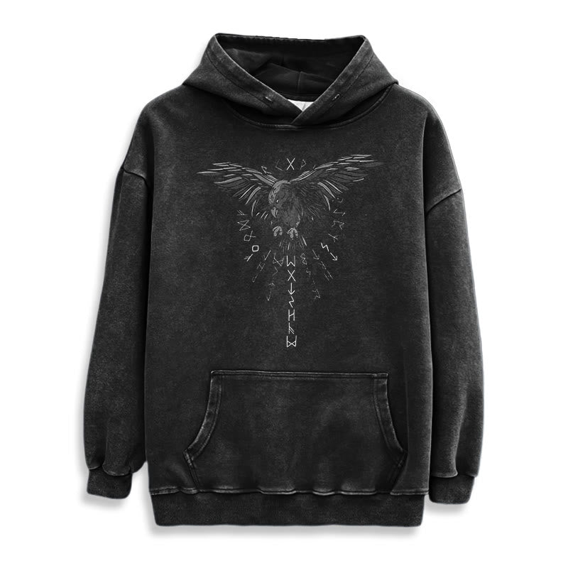 WorldNorse Raven Eagle Graphic Washed Hoodie - image 3